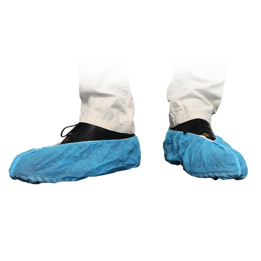 MaiMed Cover ABS Schuhüberzieher aus Polyethylen-Vliesstoff, rutschhemmend, hygienisch, Einheitsgröße 40 cm, 50 Stück, ideal für Lebensmittelindustrie, Krankenhaus, Reinräume und Nassbereiche, reißfest, atmungsaktiv, HACCP geeignet