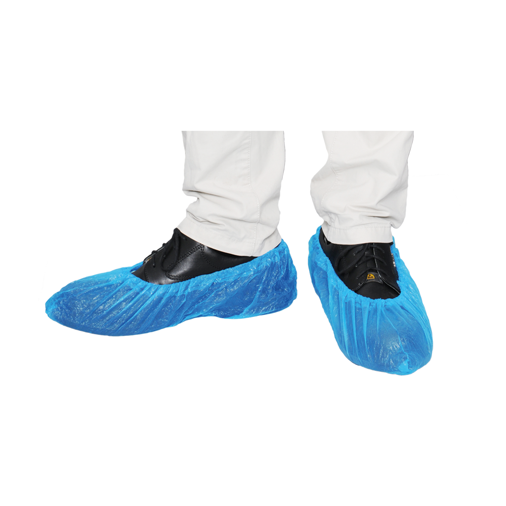 MaiMed Cover CPE Schuhüberzieher aus chloriertem Polyethylen, 100 Stück, strapazierfähig, feuchtigkeitsundurchlässig, Einheitsgröße 40 cm, hygienischer Einweg-Schutz für Reinraum, Krankenhaus, Lebensmittelindustrie, HACCP geeignet, sterilisierbar